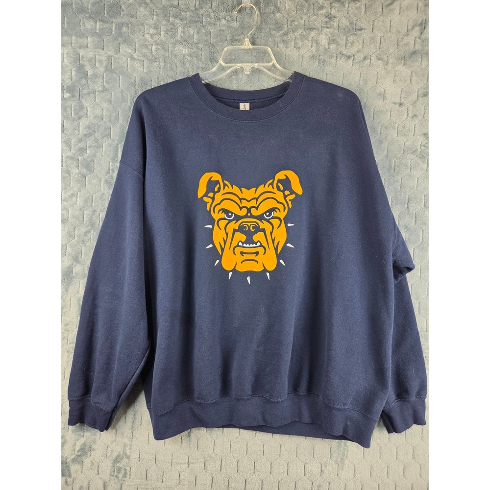 Gildan Heavy Blend Navy Blue Bulldog Graphic Crewneck Sweatshirt Mens 2XL